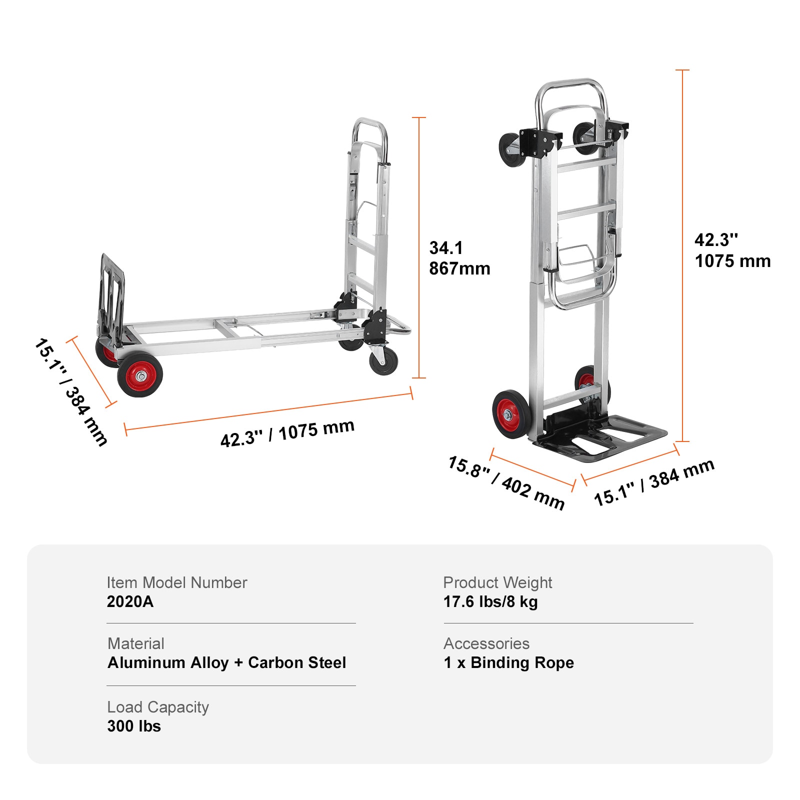 Aluminium Folding Hand Truck 2 In 1 Heavy Duty Collapsible Dolly_voghion.com